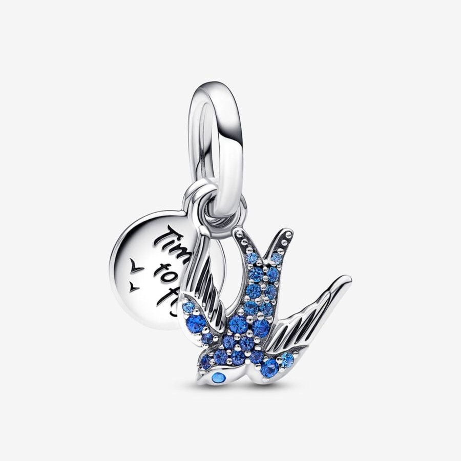 Charms Pandora | Charm Pendente Doppio Rondine Scintillante E Messaggio