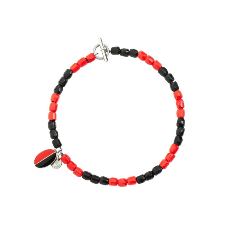 Bracciali DoDo | Bracciale Mini Granelli Plastica Riciclata Nero Rosso