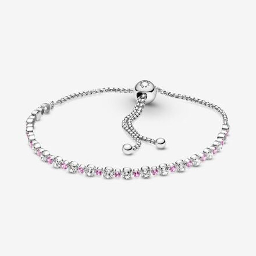 Bracciali Pandora | Bracciale Tennis Rosa Con Chiusura Regolabile