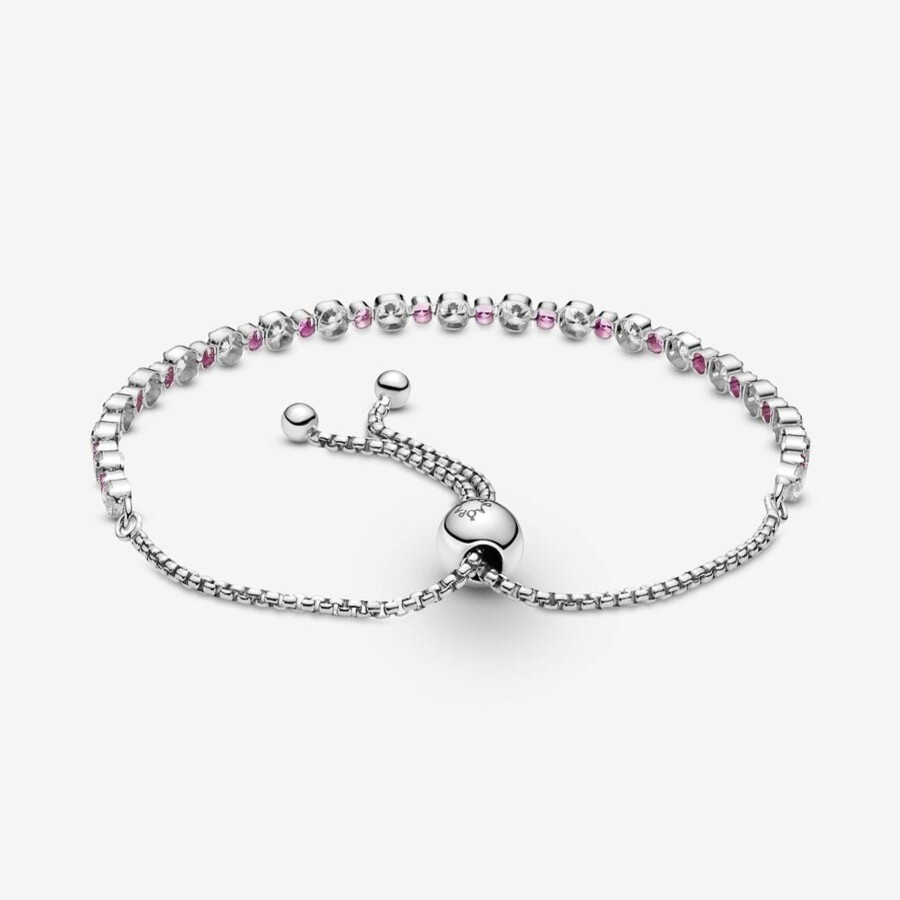 Bracciali Pandora | Bracciale Tennis Rosa Con Chiusura Regolabile