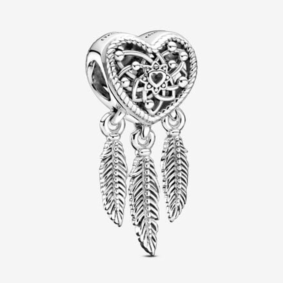 Charms Pandora | Charm Openwork Acchiappasogni Cuore Tre Piume