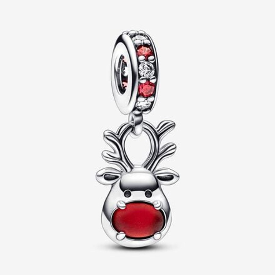 Charms Pandora | Charm Pendente Renna Naso Rosso Vetro Di Murano