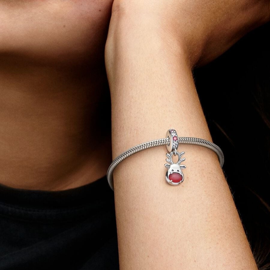 Charms Pandora | Charm Pendente Renna Naso Rosso Vetro Di Murano