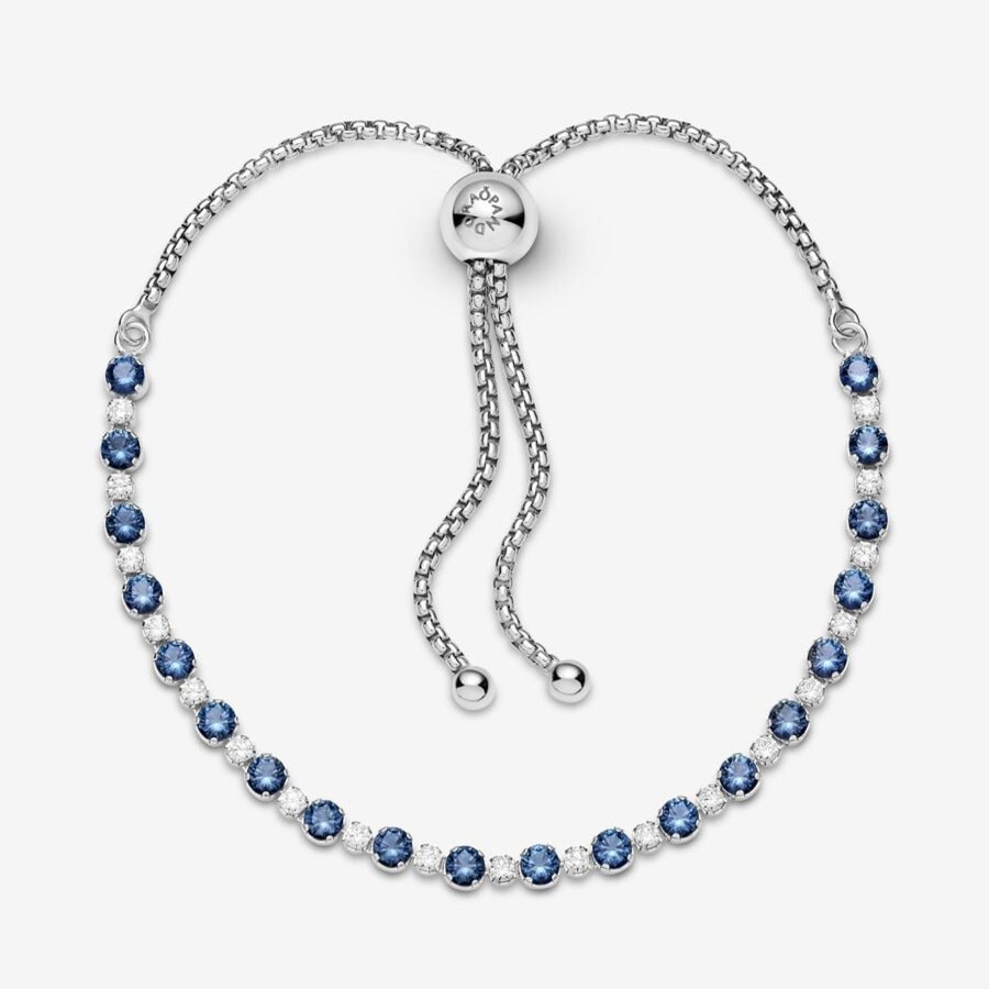 Bracciali Pandora | Bracciale Tennis Blu Con Chiusura Regolabile