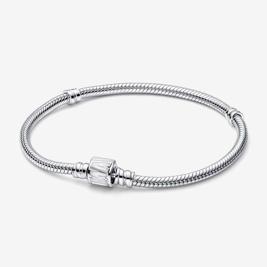 Bracciali Pandora | Bracciale Pandora Moments Con Maglia Snake E Chiusura Con Logo Marvel