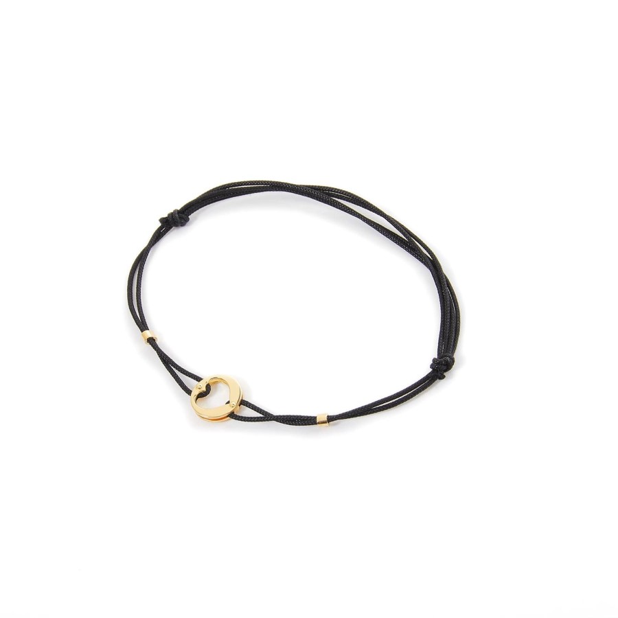 Bracciali Unoaerre italian jewellery | Bracciale In Oro Con Cuore E Cordoncino Nero