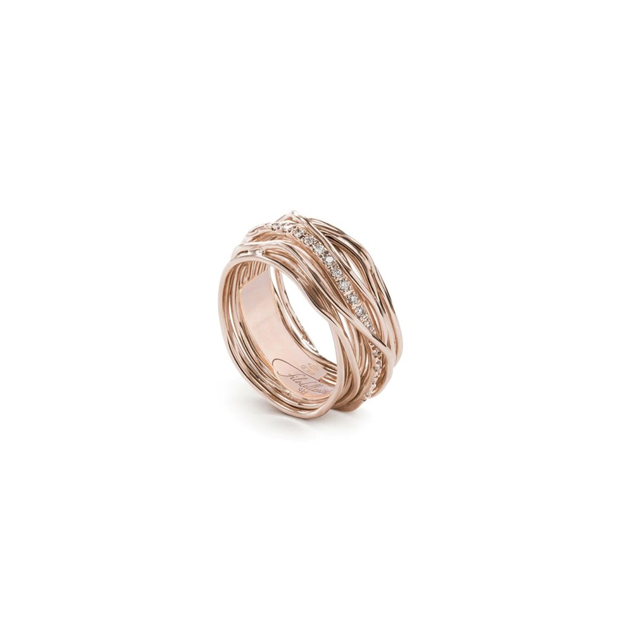 Anelli Filodellavita | Filodellavita Classic 13 Fili In Oro Rosa 9Kt E 16 Diamanti Bianchi