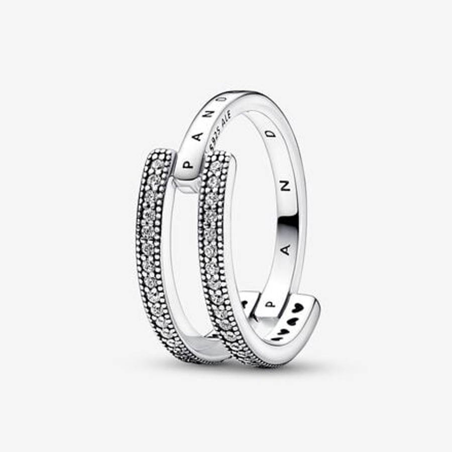 Anelli Pandora | Anello Doppia Fascia Logo E Pave