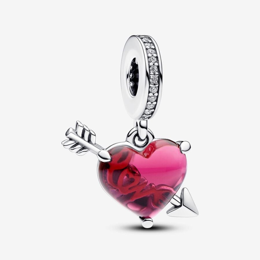 Charms Pandora | Charm Pendente Cuore Con Freccia Vetro Di Murano