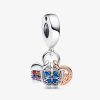 Charms Pandora | Charm Pendente Bicolore Triplo Cuore Arcobaleno, Farfalla E Pace